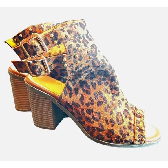Suede Leopard Open Toe‎ Buckled Ankle Heels - Picture 4 of 4